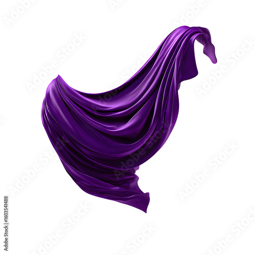 Elegant purple fabric floating gracefully against a stark black background, abstract design
