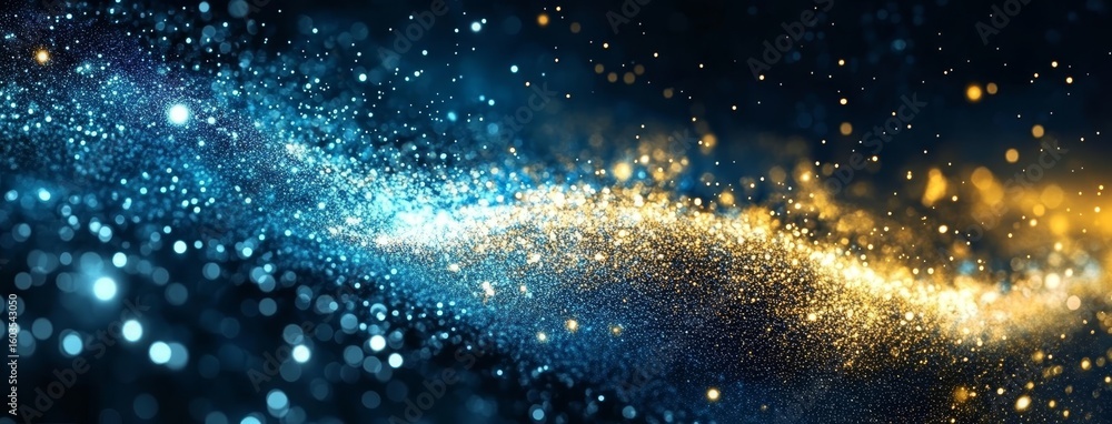 Obraz premium Abstract Cosmic Wave with Glittering Blue and Gold Particles
