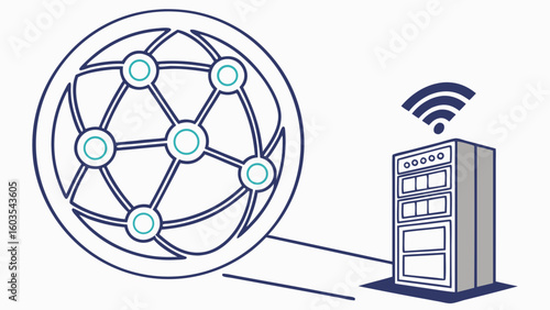 Digital Network and Server Representing Wireless Communication and Data Transfer.