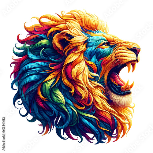 Lion head tattoo vector illustration with decorative floral and tribal design elements