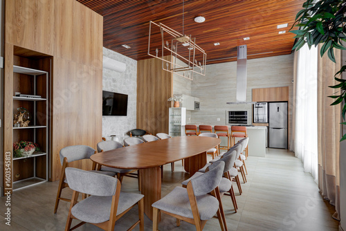 Modern Living Room with Wood Paneling and Built‑In Shelves