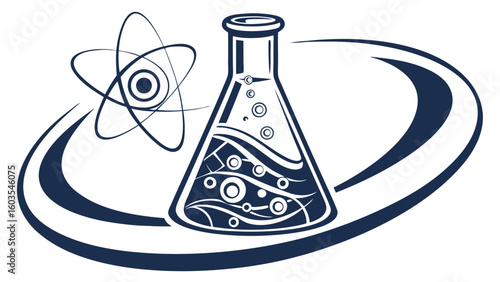ScienceThemed Illustration Featuring a Beaker and Atom Symbol.