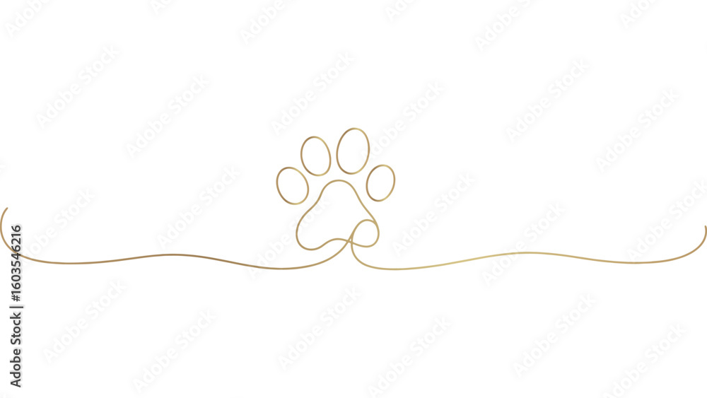 Obraz premium Golden Paw Print Outline Vector Illustration for Pet Care and Animal Welfare Designs