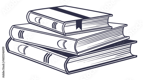 Stacked Line Art Books with a Bookmark and Details.