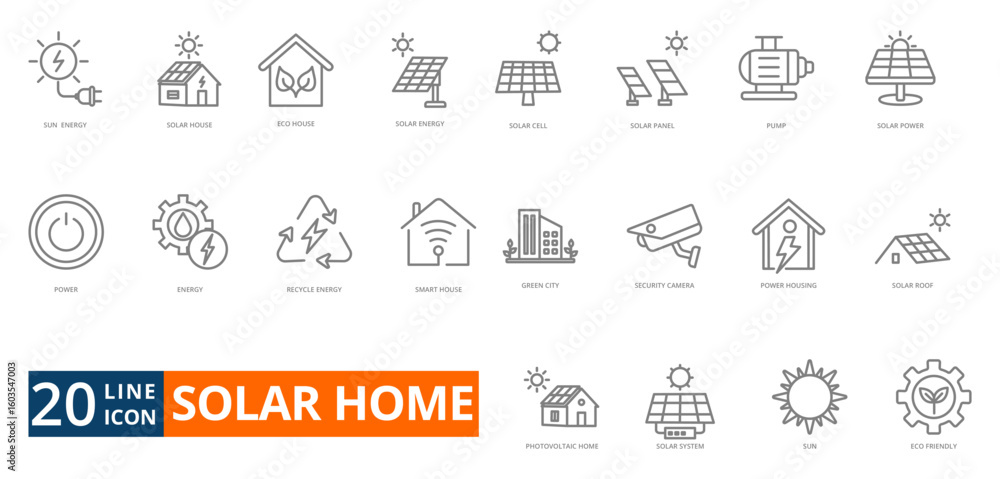 Fototapeta premium solar home line icon set