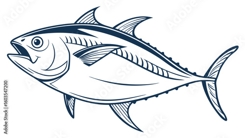 Stylized Tuna Fish Illustration with Detailed Fin and Scale Markings.