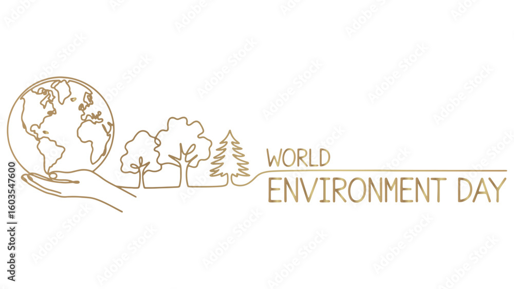 Obraz premium World Environment Day Golden Line Art on Transparent Backdrop for Eco Awareness