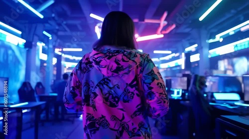 Person in vibrant neon lighting