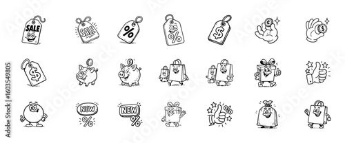 a collection of hand drawn icons that appear  related to shopping sales and savings vector illustration 
