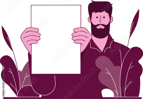 Bearded man holding blank sign with room for text for your personalized marketing or advertising campaign
