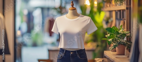 White cropped t-shirt on a mannequin in a shop.