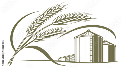 Grain Storage Facility with Wheat Ears.