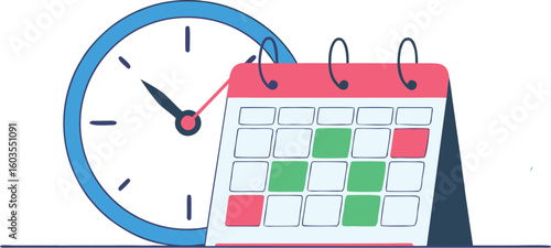 Plan your project with this calendar and clock illustration for effective time management reminder