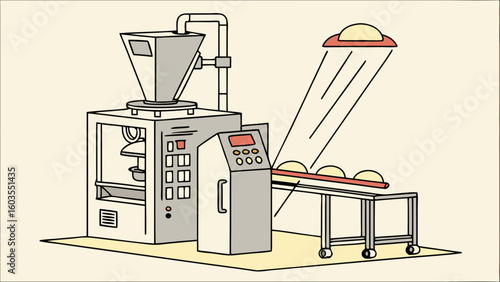 Illustration of Industrial Food Processing and Packaging Machinery.