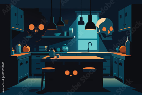 old attic glowing with magical lantern light vector illustration