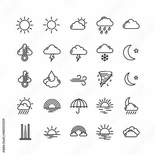Weather forecast line icon collection. Meteorology and climate symbols in minimalist outline style.