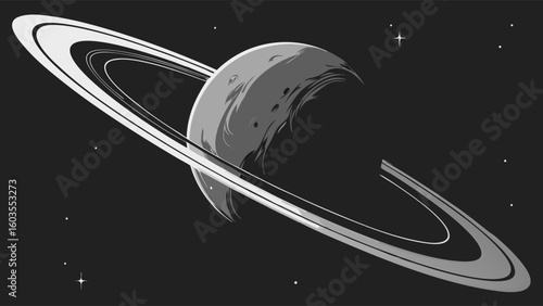 Stylized Illustration of a Planet with Rings in Space.