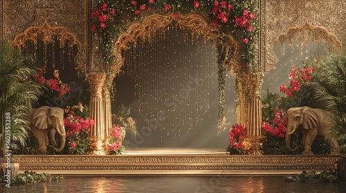 Traditional Indian Jaipur-Style Decorative Arch of Palace.


