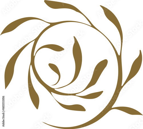 Abstract circular vine with leaves illustration, a decorative flourish symbolizing nature's cyclical harmony.