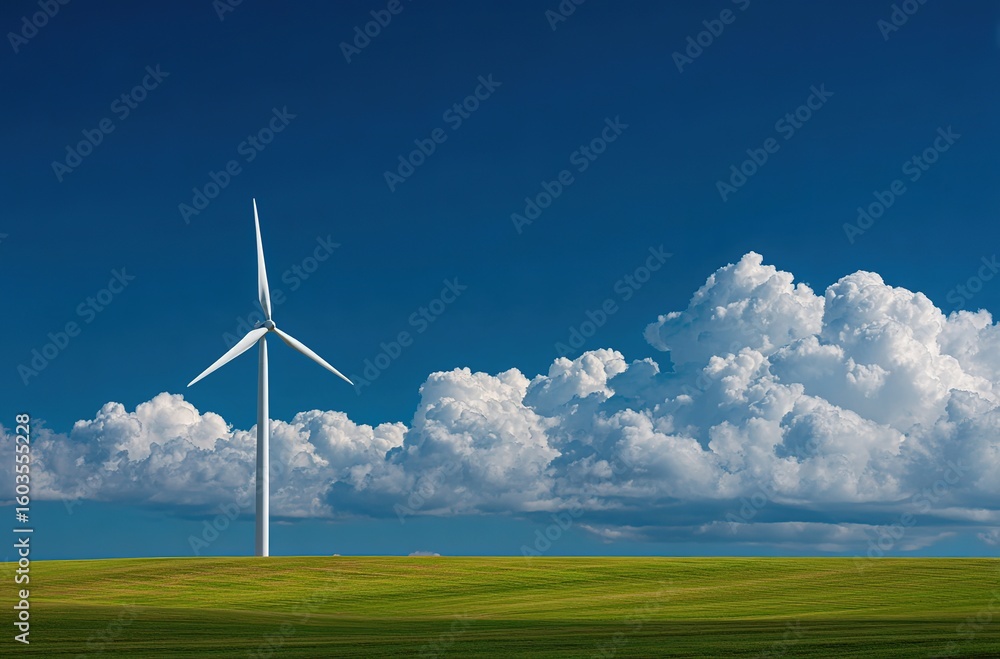 Obraz premium An image of wind turbines on the grassland, used as a background for brochures and posters of environmental protection organizations and new energy enterprises. 