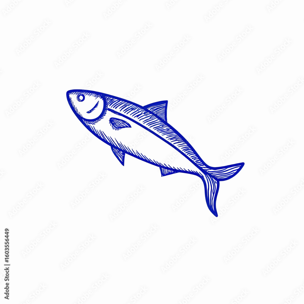 Fototapeta premium Stylized Blue Fish Illustration Aquatic Life