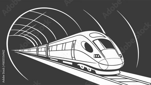 HighSpeed Train Emerging from Tunnel Modern Transportation Concept.