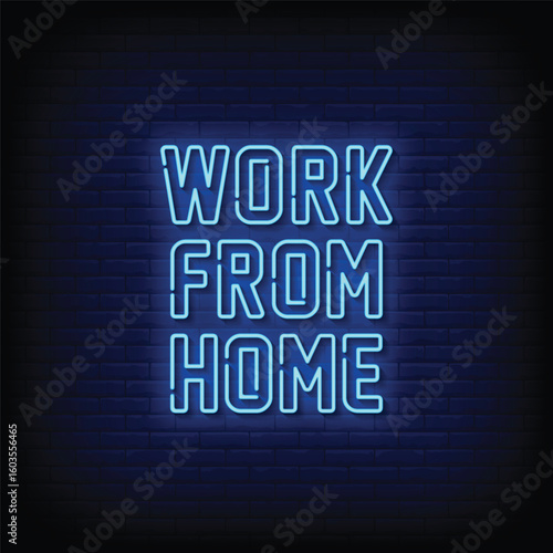 work from home neon sign with brick wall background vector