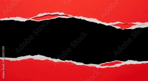Torn red paper revealing black background with rough edges ripped