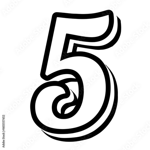 Bold Black Outline Number 5 Illustration