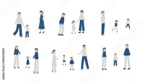 秋を過ごす家族のイラストセット