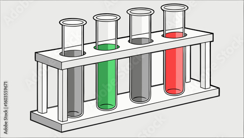 Test Tubes with Colored Liquids in a Rack Illustration.