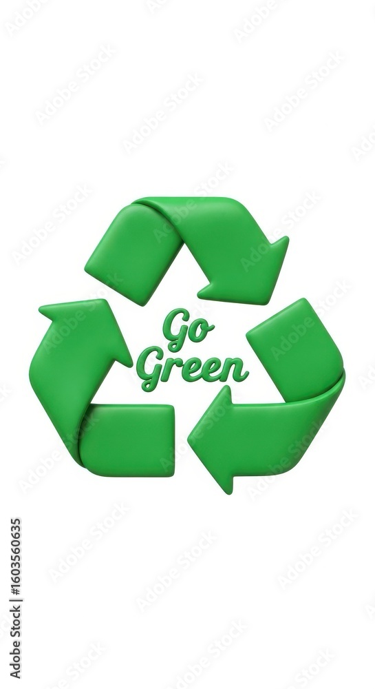 Fototapeta premium Green 3 D Recycling Symbol with Go Green Text eco friendly