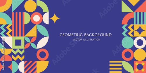 紺色のテキストスペースがある、レトロスタイルの抽象的な幾何学模様の背景素材のベクターイラスト