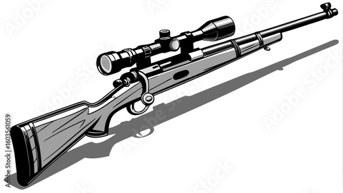 Detailed Vector Illustration of a Rifle with a Scope.