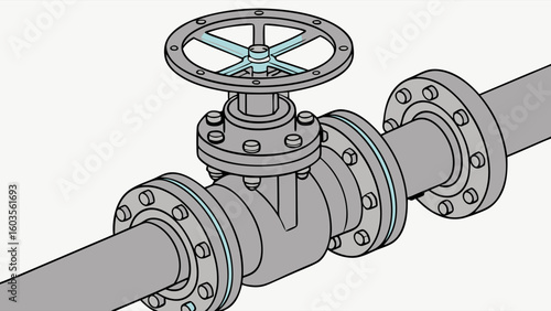 Industrial Gate Valve with Flanges and Wheel Handle.