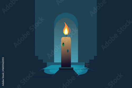 glowing pumpkin shaped candle on windowsill vector illustration