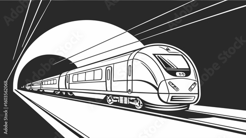 Modern HighSpeed Train Emerging from a Tunnel Illustration.