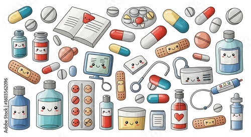 Collection of charming cartoon medical illustrations for healthcare designs and children's