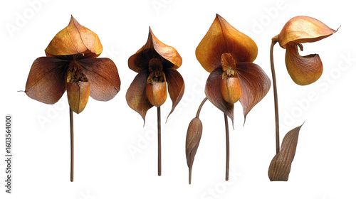 Striking floral photography, three vibrant blossoms against a dark background