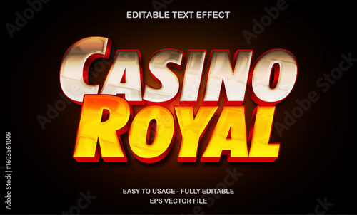 Golden yellow and red gradient editable casino royal text effect with 3d shine