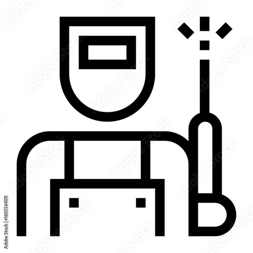 Icono de soldador.  Trabajador con máscara y antorcha de soldadura. Trabajo técnico especializado. Ilustración vectorial