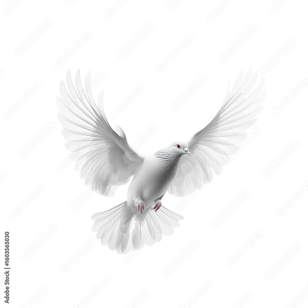 Obraz premium Pigeon flying A pigeon flaps its wings with body streamlined, soaring through the air. full length isolate on transparent background