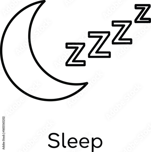 A crescent moon icon with three Z symbols represents sleep, conveying a sense of rest and relaxation in this simple, clean line art illustration.