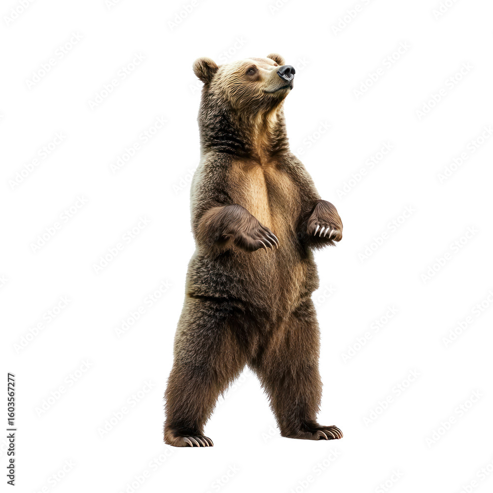 Obraz premium Bear standing A bear stands on its hind legs, with its large paws slightly raised and head high. full length isolate on transparent background