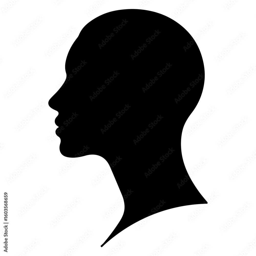 Black vector silhouette profiles of people, including a woman's head and a man's outline Black vector silhouette profiles of people, including a woman's head and a man's outline