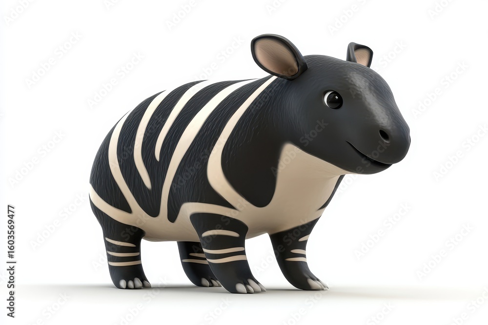 Fototapeta premium Tapir walking cautiously 3d render cartoon character on white background