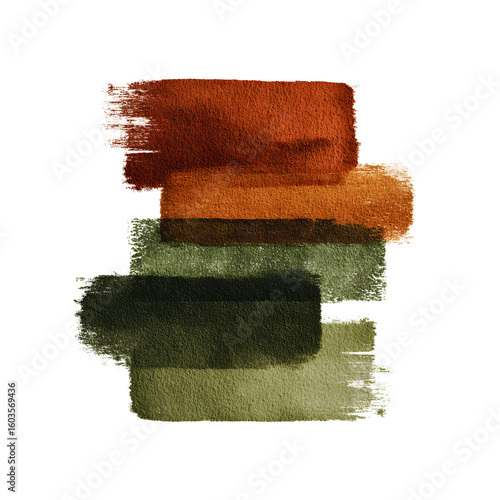 Earth tone watercolor palette with sienna, terracotta, and olive green isolated on transparent background