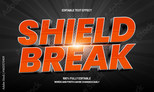 shield break editable text effect with a hero and fight text style