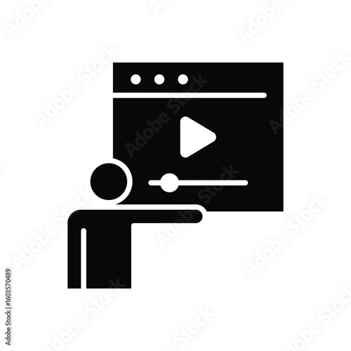 Lecture Lecturer Video Glyph Style Icon Solid Black Silhouette Online Education