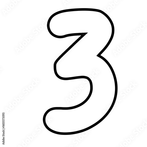 Simple number three in thick 2D outline, ideal for math worksheets, preschool counting activities, and number learning resources.

